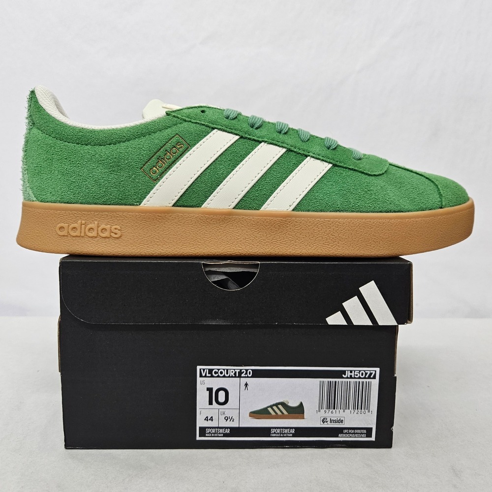 Adidas VL Court 2.0 Casual Sneakers JH5077 Green Suede Gum Sole Men Size 10